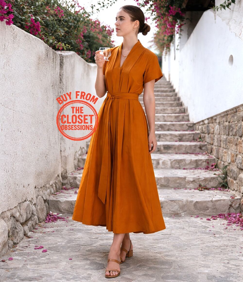 RARE ZARA Burnt Orange Cotton Midi Dress NWT